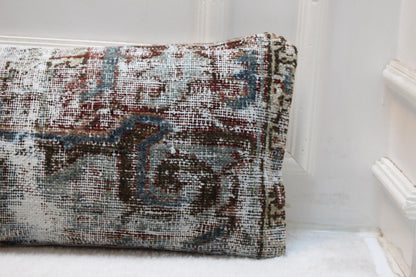 Handwoven Turkish Kilim Pillow – Vintage Ivory, Blue & Chestnut (30x120 inches)