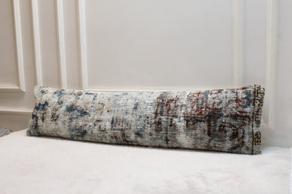 Handwoven Turkish Kilim Pillow – Vintage Ivory, Blue & Chestnut (30x120 inches)
