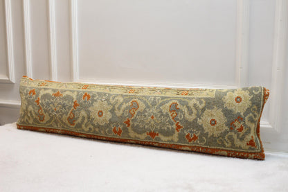 Handwoven Turkish Kilim Pillow: Earthy Floral Wool Cushion (12x48 inch)