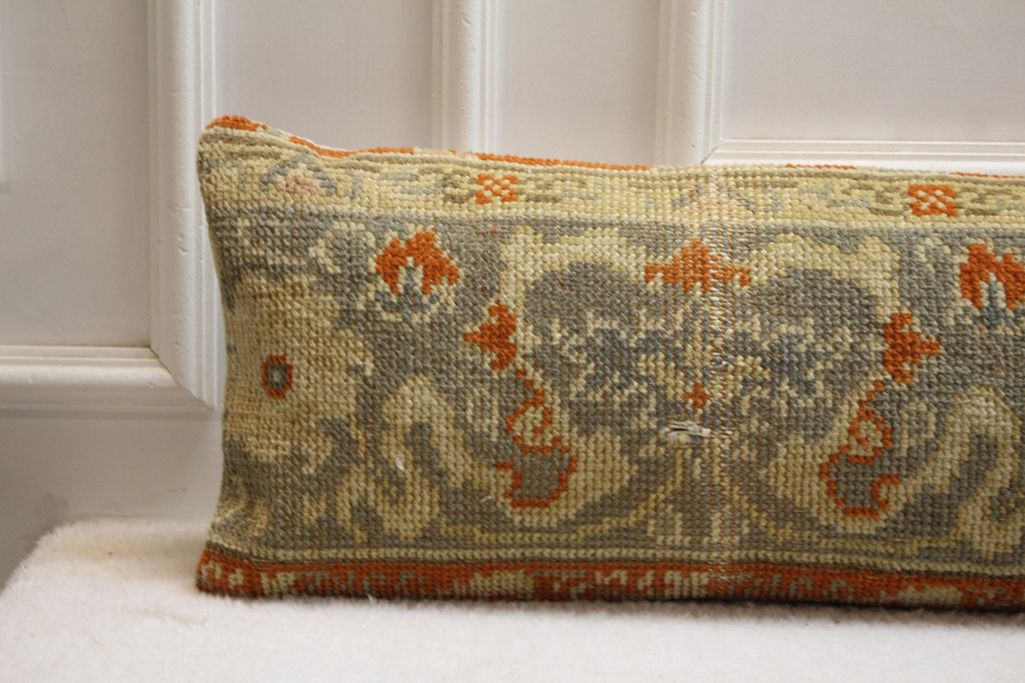 Handwoven Turkish Kilim Pillow: Earthy Floral Wool Cushion (12x48 inch)