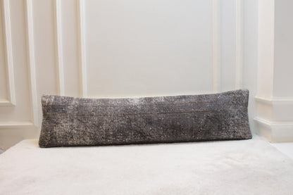 Faded Grey Wool Kilim Pillow, Handwoven Turkish Lumbar Cushion (30x120 inches)