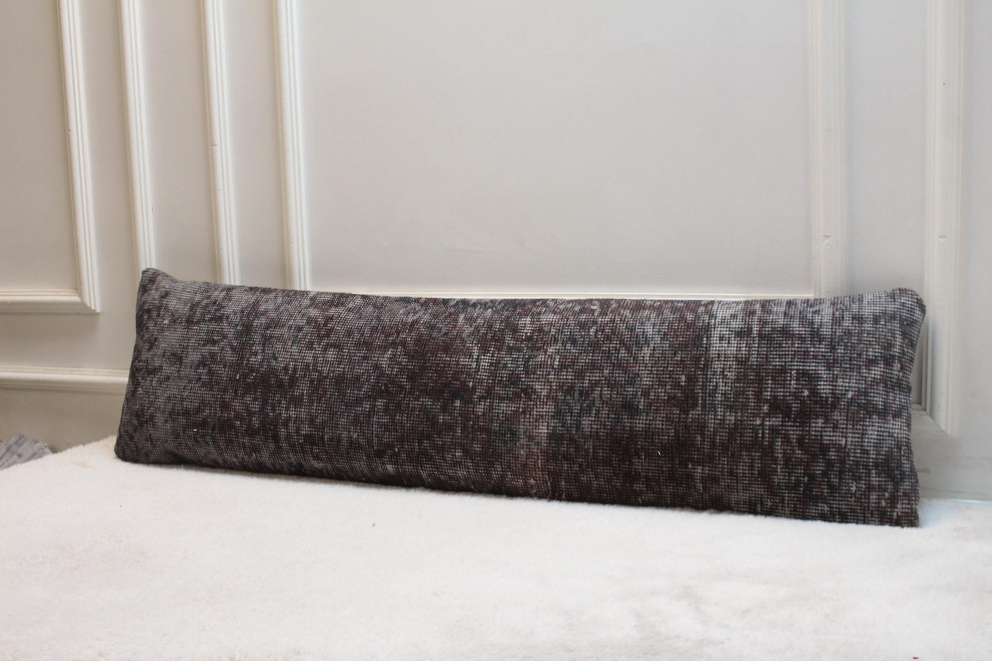Handwoven Turkish Kilim Pillow, Long Lumbar Cushion, Dark Gray (30x120 inches)