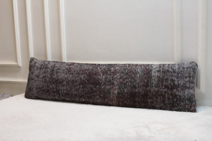 Handwoven Turkish Kilim Pillow, Long Lumbar Cushion, Dark Gray (30x120 inches)