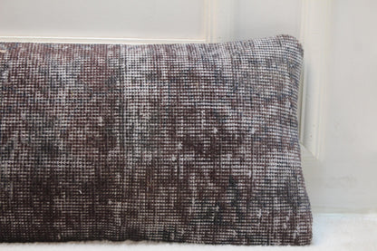 Handwoven Turkish Kilim Pillow, Long Lumbar Cushion, Dark Gray (30x120 inches)