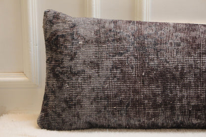 Handwoven Turkish Kilim Pillow, Long Lumbar Cushion, Dark Gray (30x120 inches)