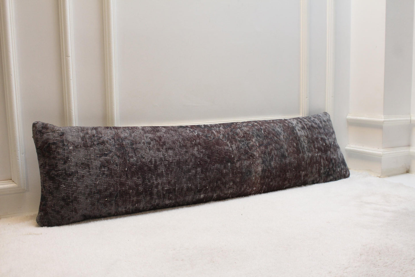 Handwoven Turkish Kilim Pillow, Long Lumbar Cushion, Dark Gray (30x120 inches)