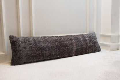 Handwoven Turkish Kilim Pillow, Long Lumbar Cushion, Dark Gray (30x120 inches)