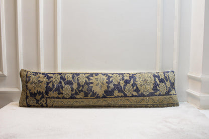 Vintage Floral Kilim Pillow – 30x120” Turkish Rug, Muted Blue Cream