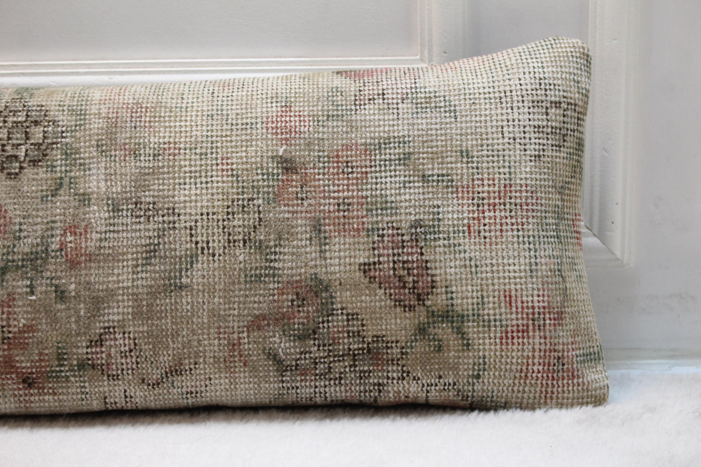 Handmade Turkish Kilim Pillow – Pastel Floral Lumbar Cushion, 30x120”
