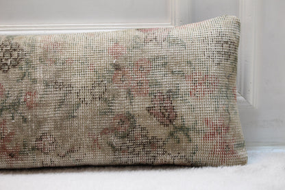 Handmade Turkish Kilim Pillow – Pastel Floral Lumbar Cushion, 30x120”