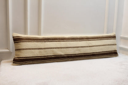 Handwoven Turkish Kilim Pillow – 30x120” Beige Brown Striped Cushion
