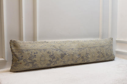 Handmade Turkish Kilim Draft Stopper – Beige & Gray Lumbar Pillow, 30x120"