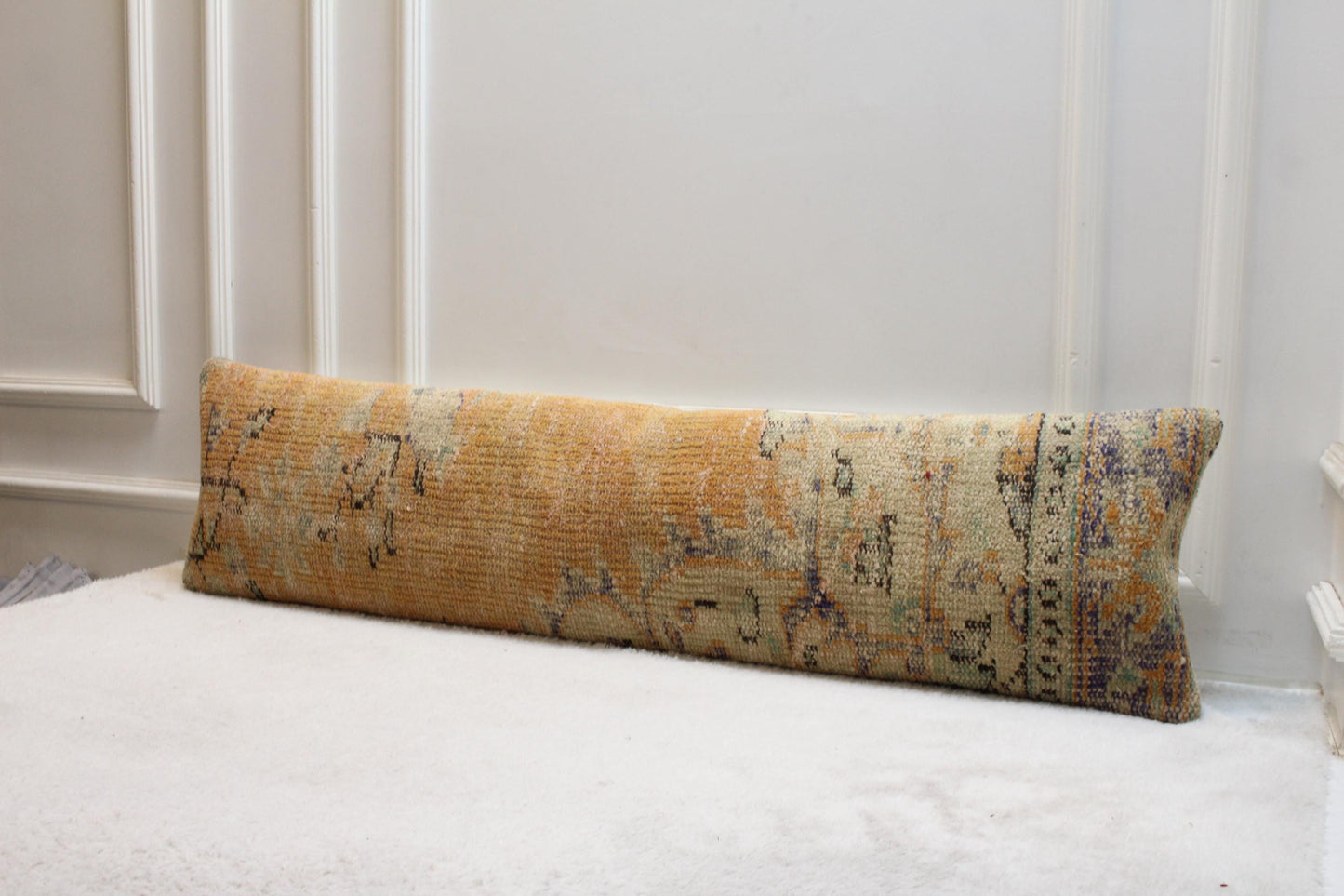 Vintage Turkish Kilim Bench Pillow – 30x120" Upcycled Cushion
