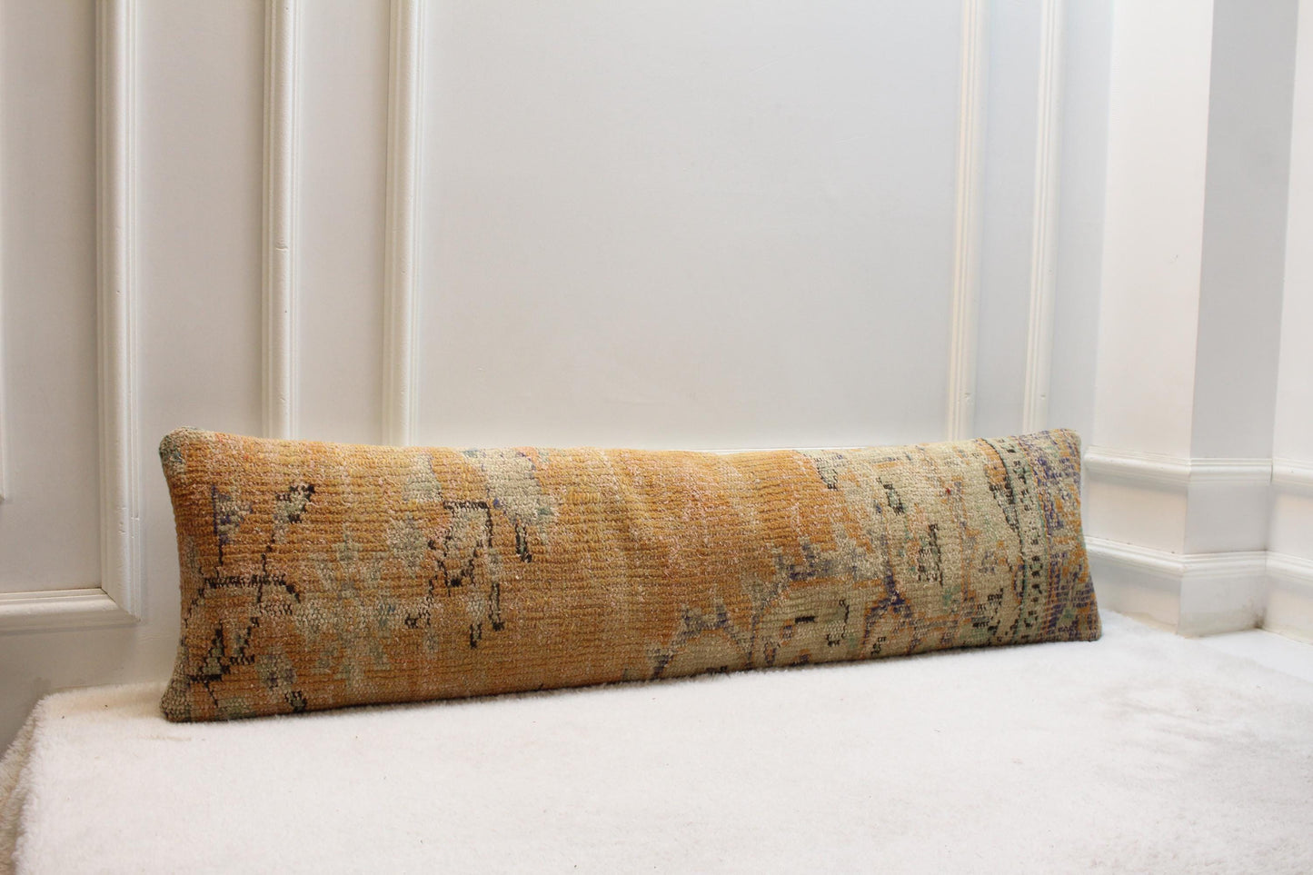 Vintage Turkish Kilim Bench Pillow – 30x120" Upcycled Cushion