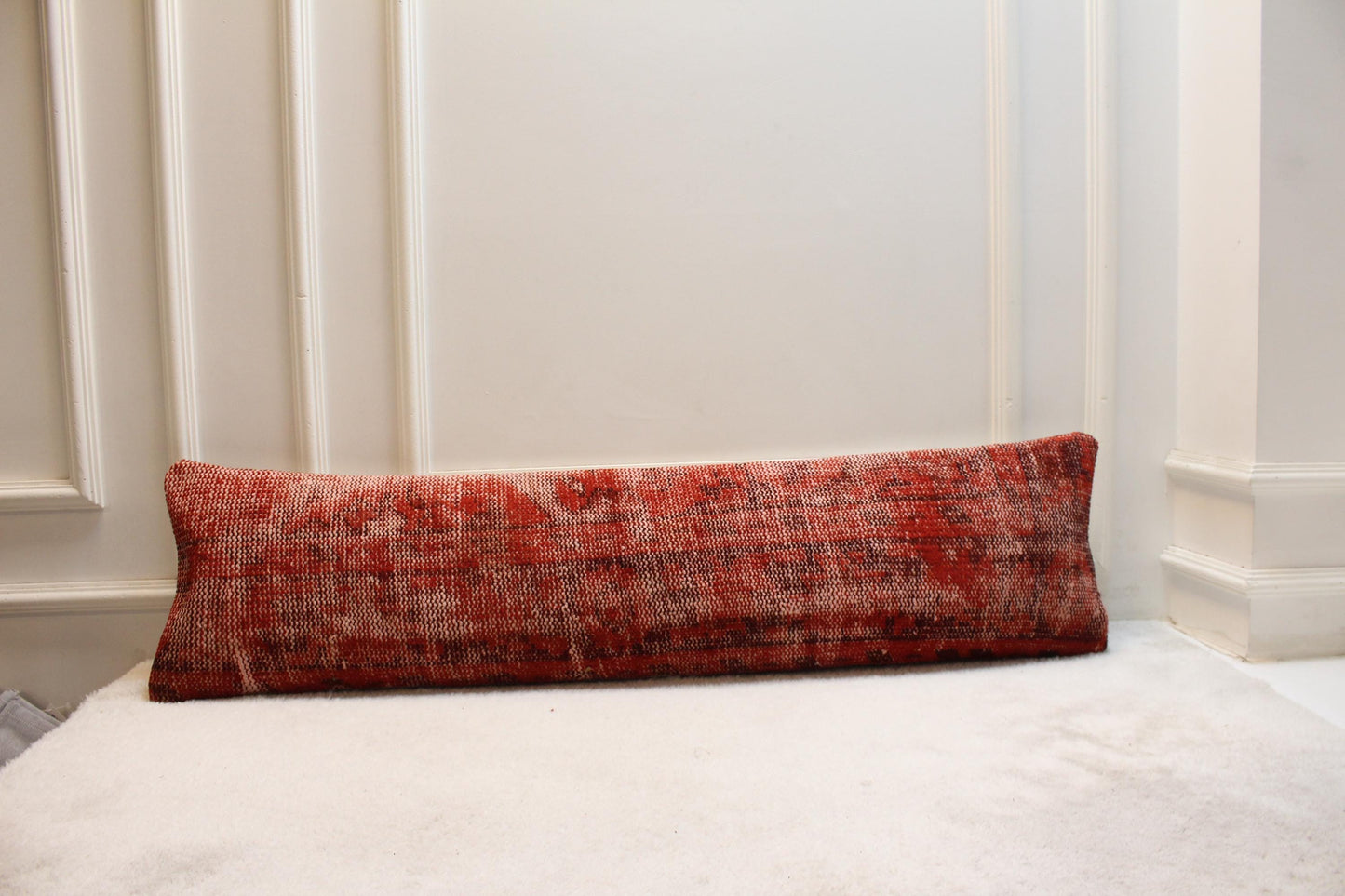 Handmade Long Kilim Pillow – 30x120” Burnt Crimson Turkish Cushion