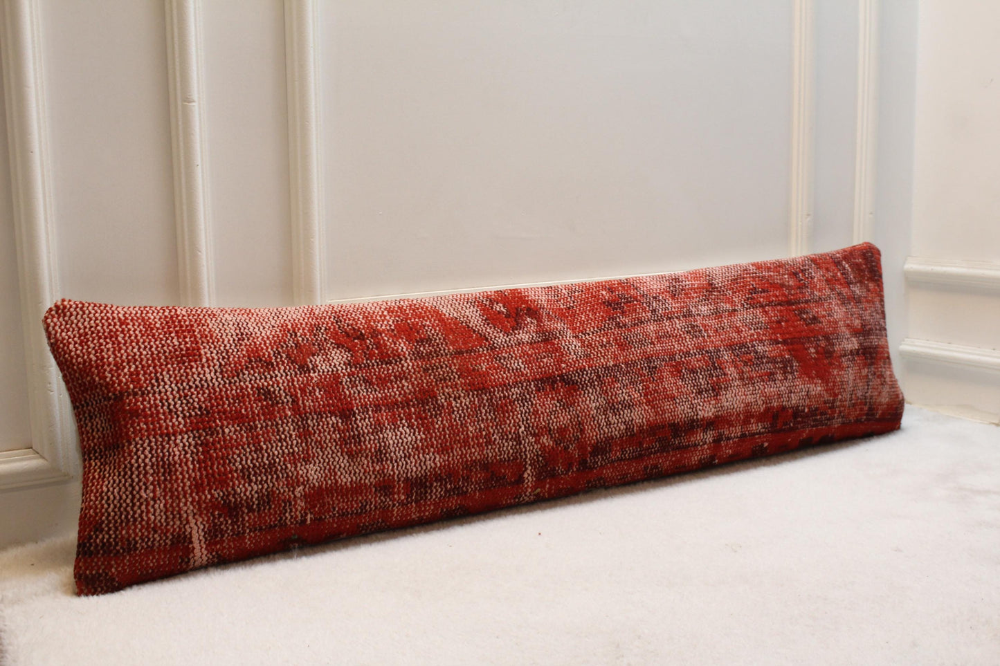 Handmade Long Kilim Pillow – 30x120” Burnt Crimson Turkish Cushion