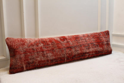 Handmade Long Kilim Pillow – 30x120” Burnt Crimson Turkish Cushion