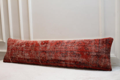 Handmade Long Kilim Pillow – 30x120” Burnt Crimson Turkish Cushion