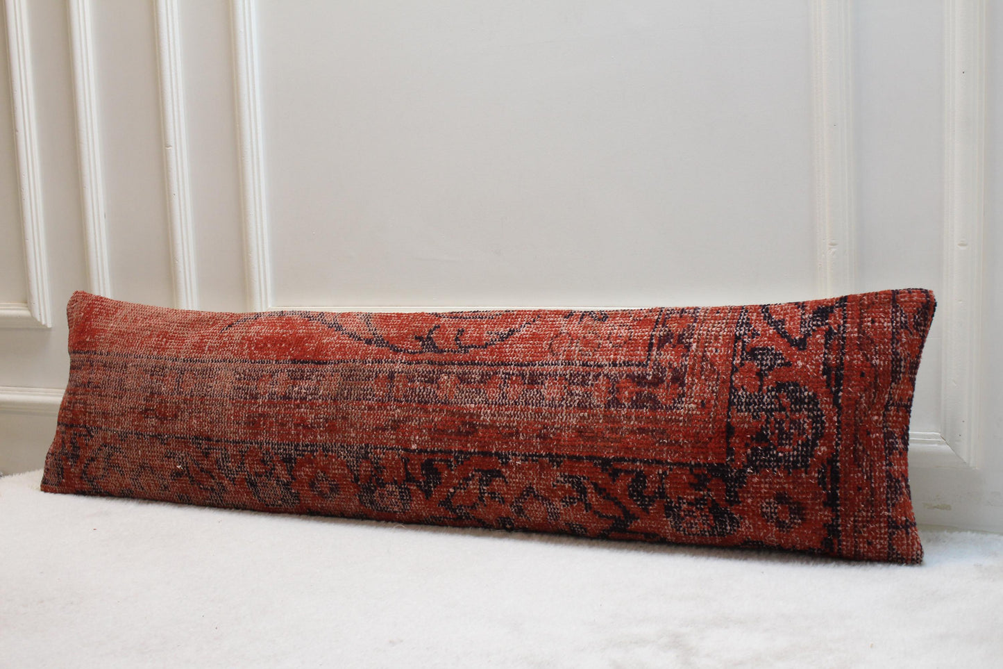 Handwoven Red Kilim Floor Pillow – Turkish Lumbar Cushion 30x120”