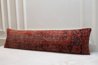 Handwoven Red Kilim Floor Pillow – Turkish Lumbar Cushion 30x120”