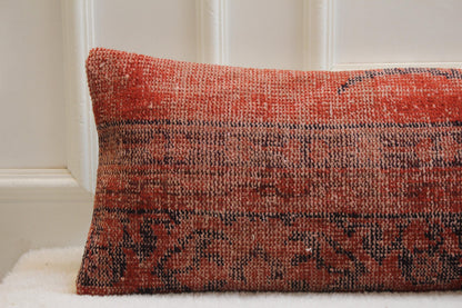 Handwoven Red Kilim Floor Pillow – Turkish Lumbar Cushion 30x120”