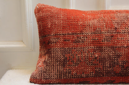 Handmade Turkish Kilim Lumbar Pillow – Burnt Red Tribal Cushion (30x120”)