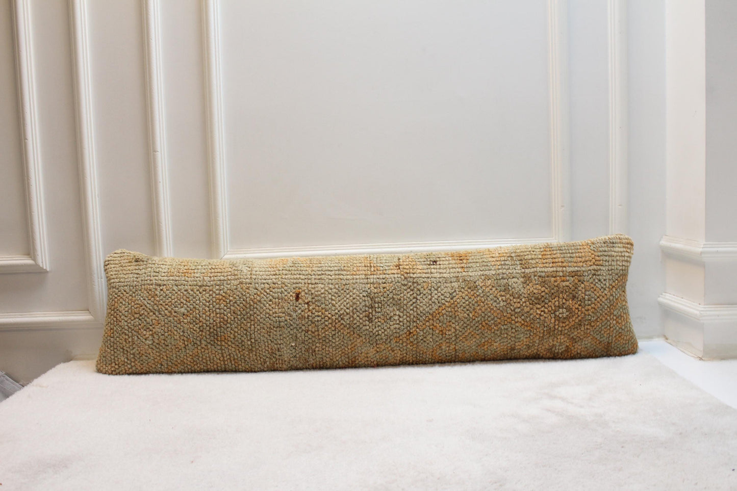 Handmade Turkish Kilim Lumbar Pillow Cover – Beige and Mustard, 12x48 inch