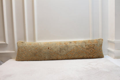 Handmade Turkish Kilim Lumbar Pillow Cover – Beige and Mustard, 12x48 inch