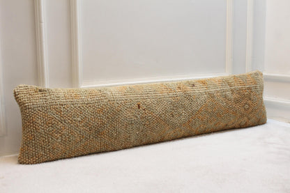 Handmade Turkish Kilim Lumbar Pillow Cover – Beige and Mustard, 12x48 inch
