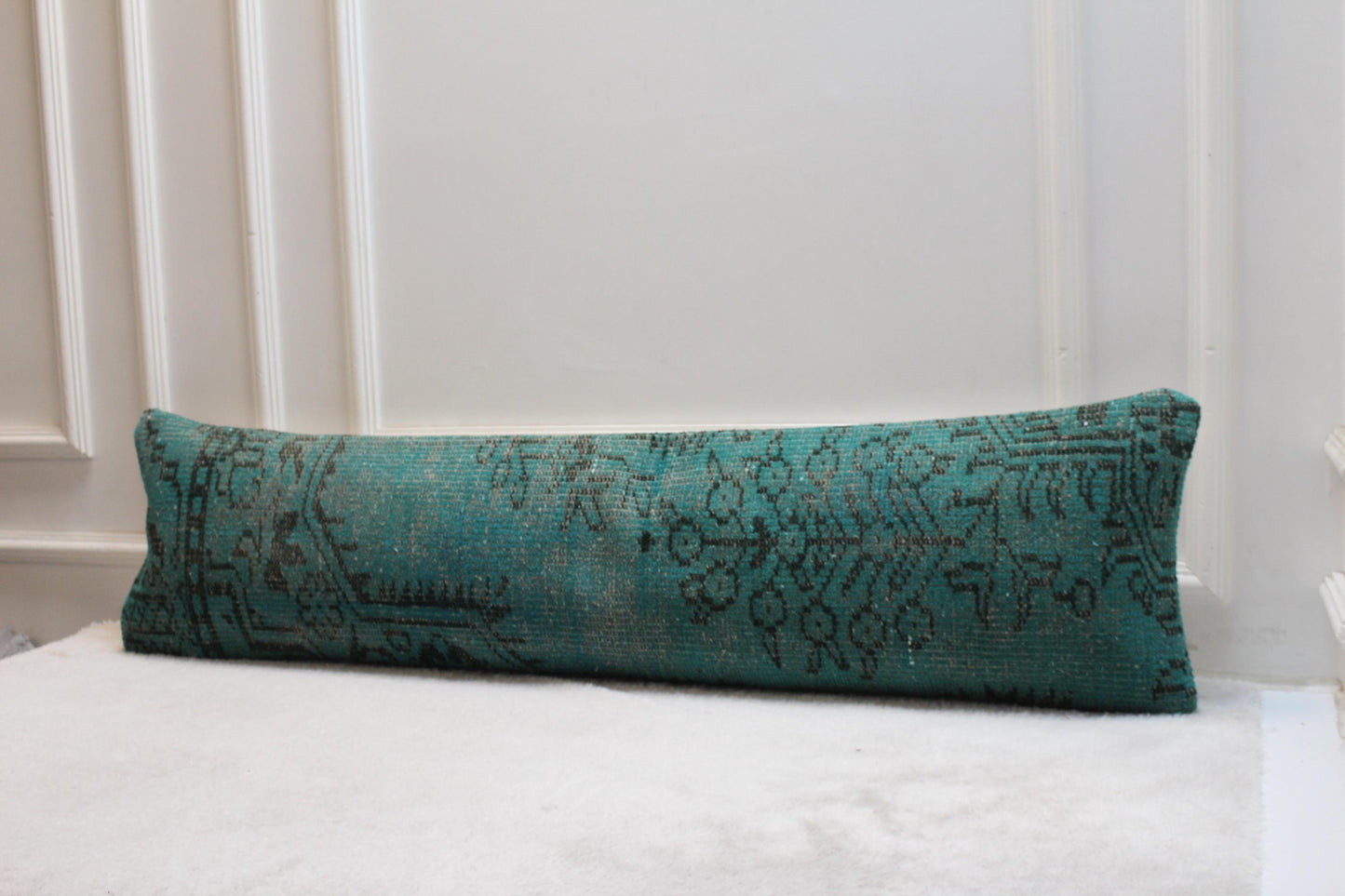 Handmade Turkish Kilim Lumbar Pillow – Turquoise Bohemian Decor (30x120")