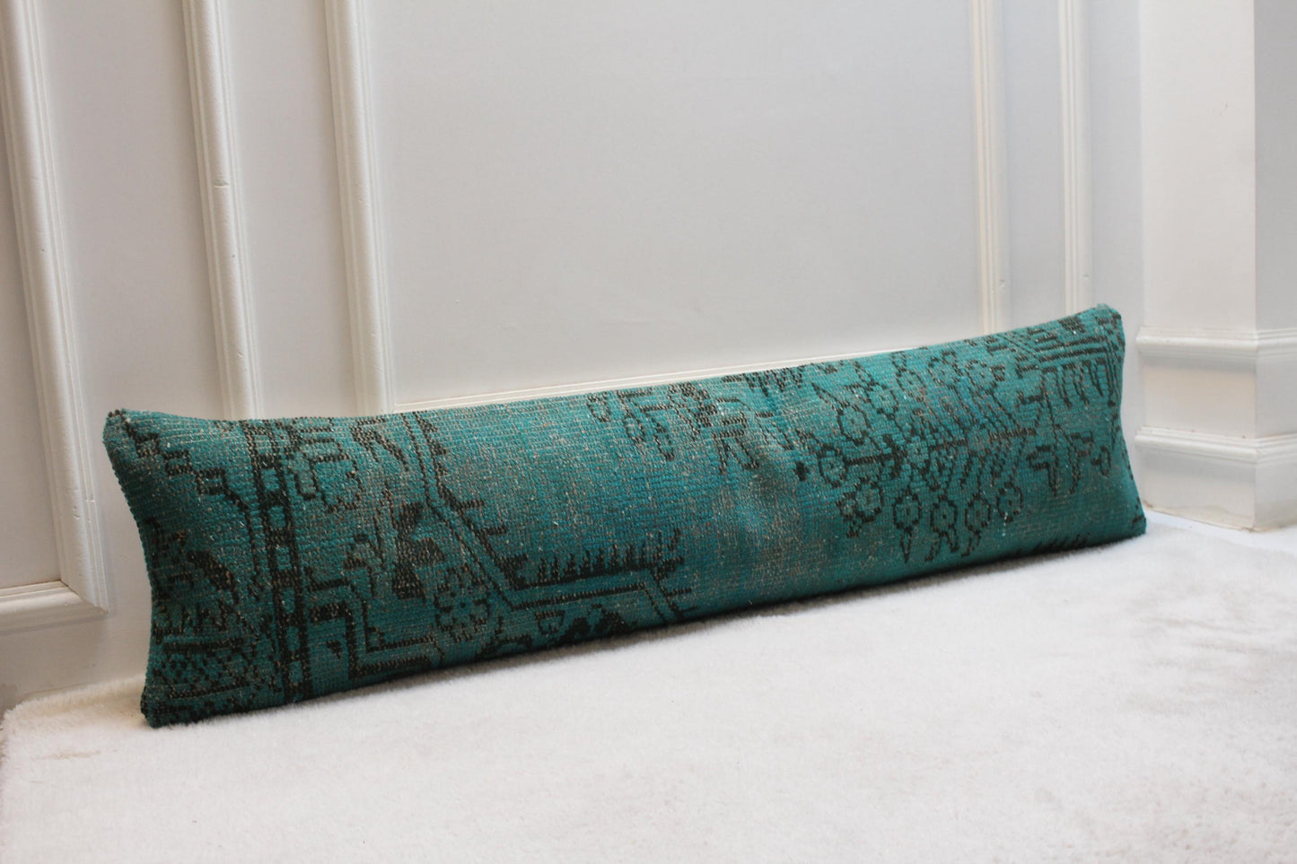 Handmade Turkish Kilim Lumbar Pillow – Turquoise Bohemian Decor (30x120")