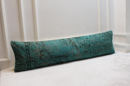 Handmade Turkish Kilim Lumbar Pillow – Turquoise Bohemian Decor (30x120")