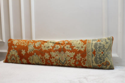 Vintage Kilim Lumbar Pillow Cover (30x120 inch), Orange Beige Turkish Rug