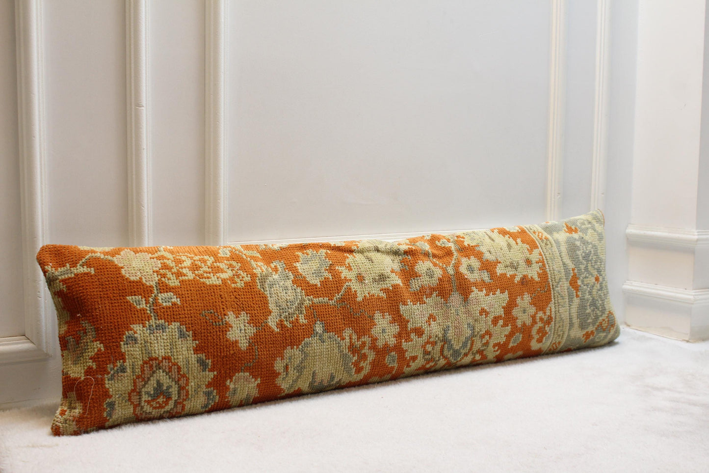 Vintage Kilim Lumbar Pillow Cover (30x120 inch), Orange Beige Turkish Rug