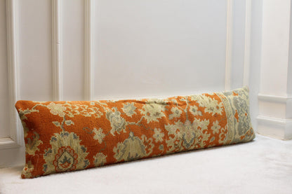 Vintage Kilim Lumbar Pillow Cover (30x120 inch), Orange Beige Turkish Rug