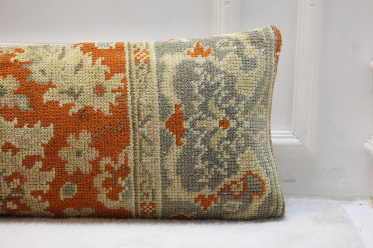 Vintage Kilim Lumbar Pillow Cover (30x120 inch), Orange Beige Turkish Rug