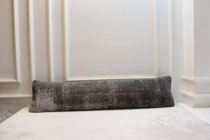 Handwoven Wool Kilim Pillow – Charcoal Turkish Lumbar Cushion, Boho Decor