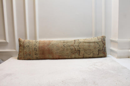 Authentic Turkish Kilim Pillow | Vintage Long Lumbar Style | Beige Boho Interior Accent