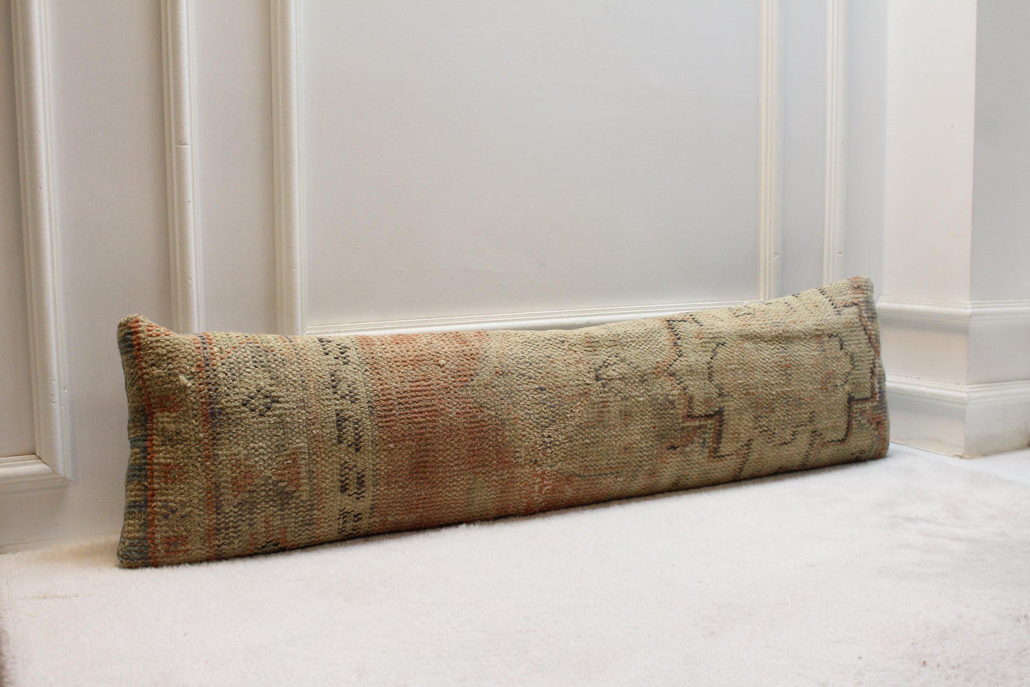 Authentic Turkish Kilim Pillow | Vintage Long Lumbar Style | Beige Boho Interior Accent