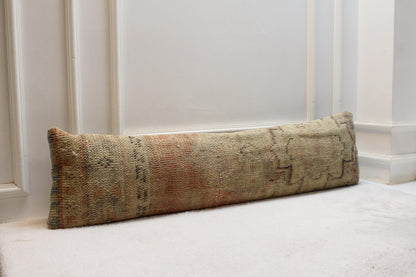 Authentic Turkish Kilim Pillow | Vintage Long Lumbar Style | Beige Boho Interior Accent