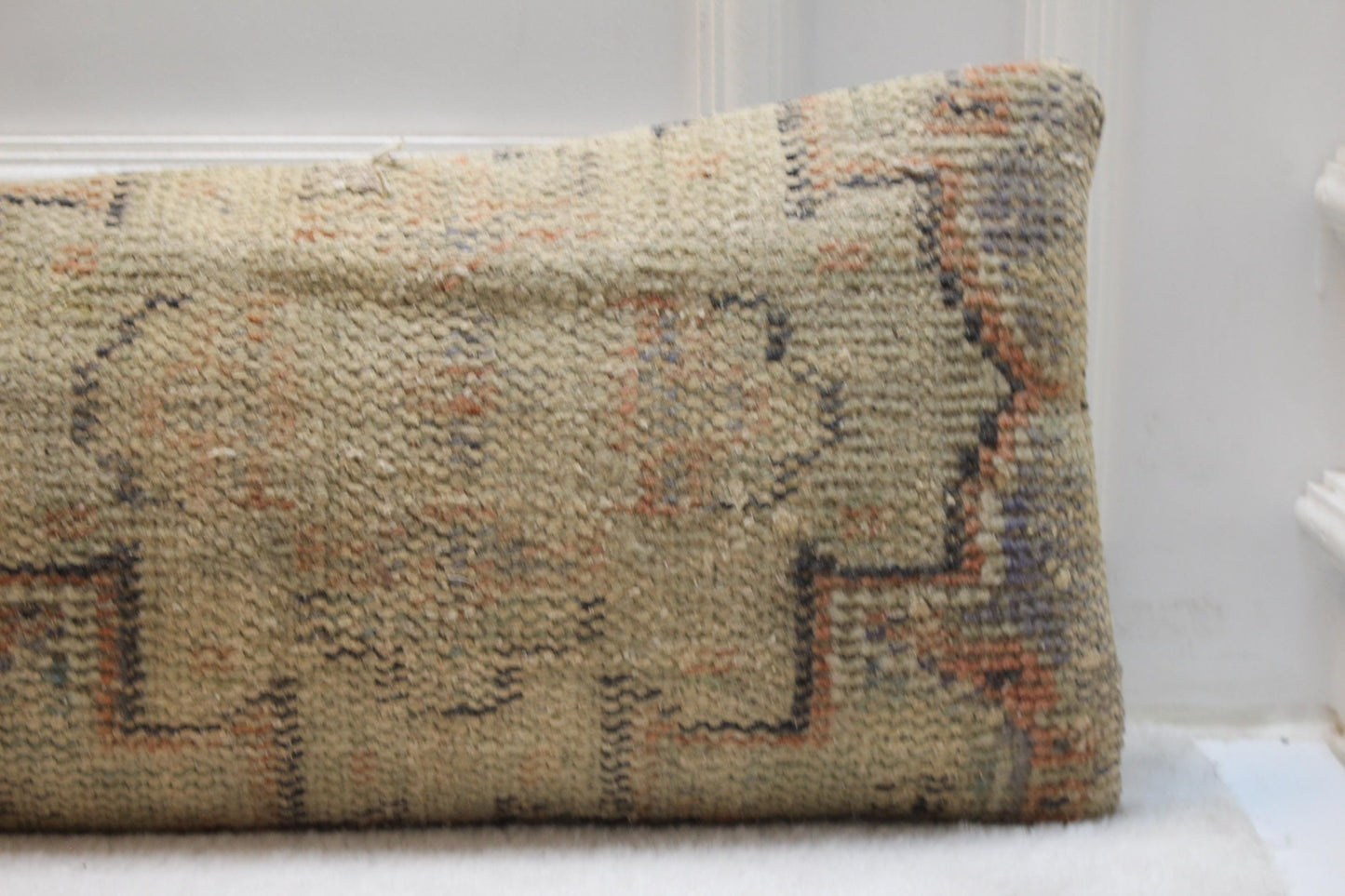Authentic Turkish Kilim Pillow | Vintage Long Lumbar Style | Beige Boho Interior Accent