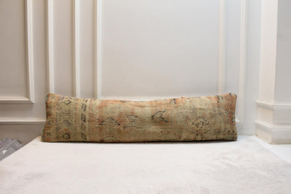 Beige & Terracotta Kilim Pillow | Handwoven Wool Lumbar Cushion 30x120” | Bohemian Accent