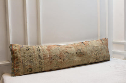 Beige & Terracotta Kilim Pillow | Handwoven Wool Lumbar Cushion 30x120” | Bohemian Accent