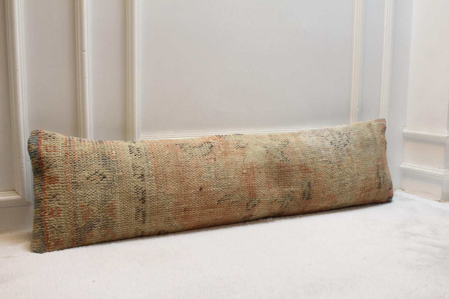 Vintage Turkish Kilim Lumbar Pillow (30x120") | Handmade Beige Cushion