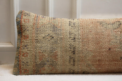 Vintage Turkish Kilim Lumbar Pillow (30x120") | Handmade Beige Cushion