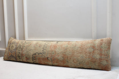 Handmade Kilim Lumbar Pillow 30x120” | Turkish Desert Tone Cushion