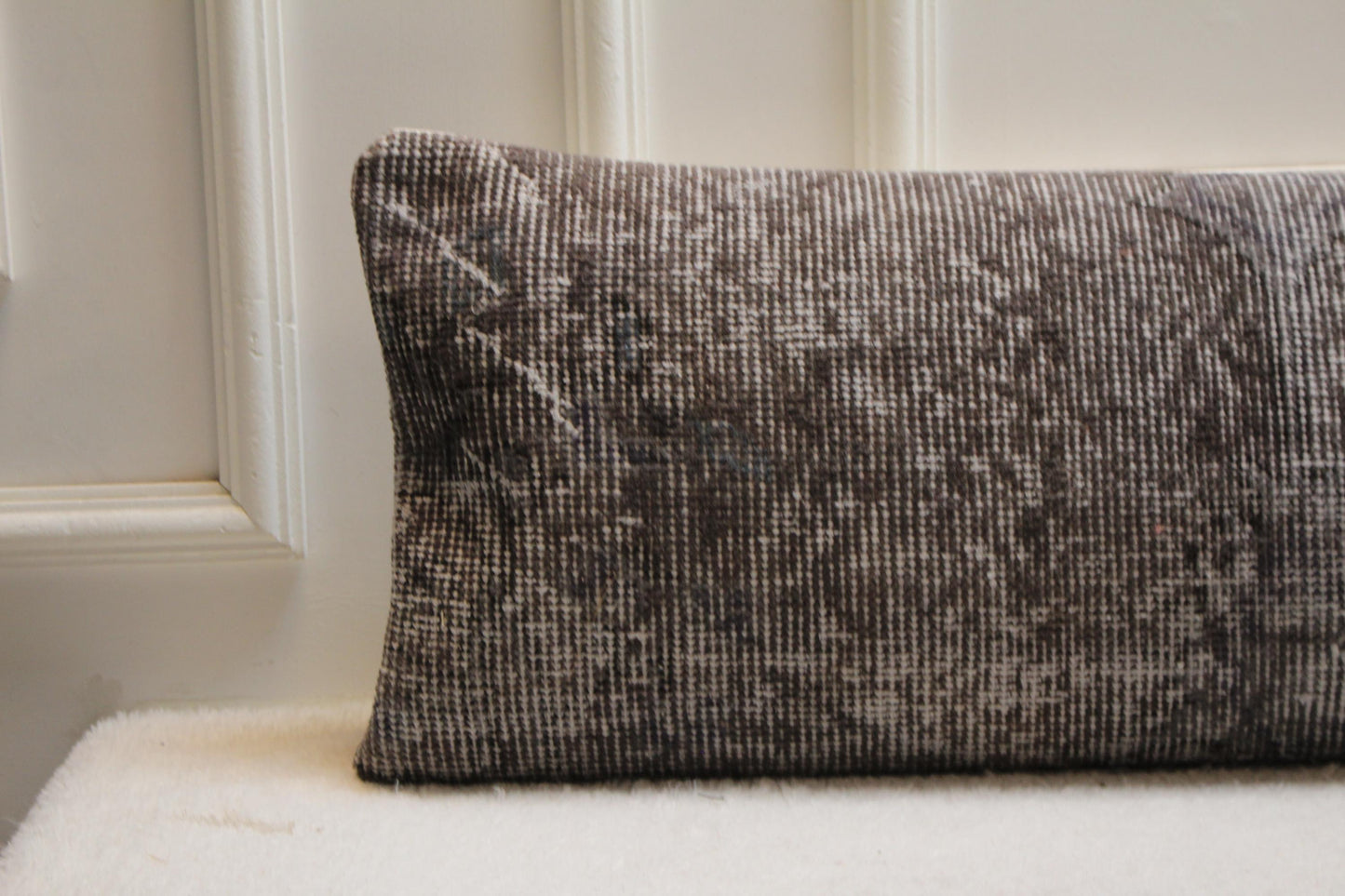 Turkish Kilim Lumbar Pillow Cover (30x120") | Extra Long Brown Gray Boho Cushion