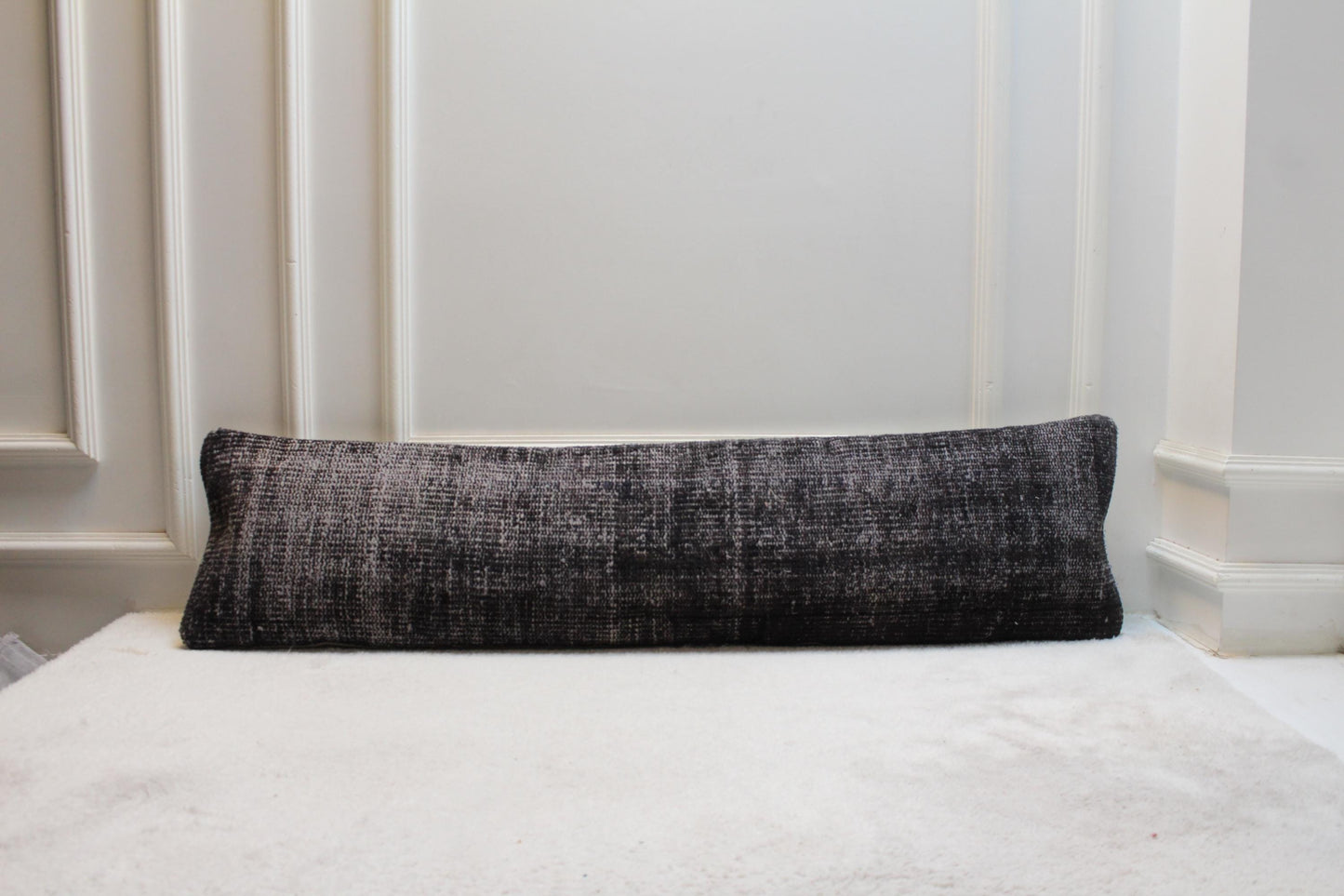 Vintage Charcoal Black Kilim Lumbar Pillow | Extra Long Turkish Cushion, 30x120"