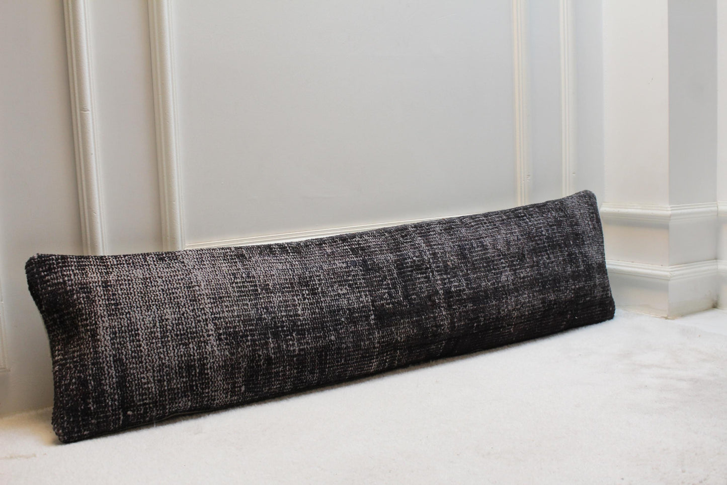Vintage Charcoal Black Kilim Lumbar Pillow | Extra Long Turkish Cushion, 30x120"