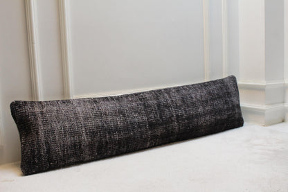 Vintage Charcoal Black Kilim Lumbar Pillow | Extra Long Turkish Cushion, 30x120"
